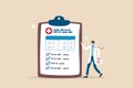 Medical clipboard, prescription or insurance document, health check or doctor diagnosis record, medicine or medicare checklist