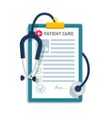 Medical clipboard with stethoscope to checkup patient\'s health. Healthcare report with prescription from doctor. vector Royalty Free Stock Photo