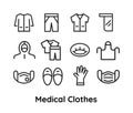 Medical clothes icons set for doctors, nurses. Vector thin line linear illustration. Editable outline for web, UI, stories Royalty Free Stock Photo