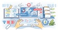 Medical coding training and healthcare billing studies outline hands concept