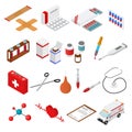 Medical Color Icons Isometric View. Vector