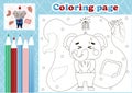 Medical coloring page for kids with cute elephant patient suffering from stomachache