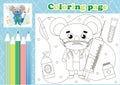 Medical coloring page for kids with cute koala doctor with medical instruments