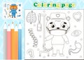 Medical coloring page for kids with cute tiger doctor in mask and with medical instruments