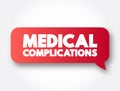 Medical complications - unfavorable result of a disease, health condition, or treatment, text message bubble concept for