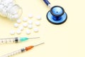 Medical composition, syringe, stethoscope, drug