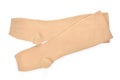 Medical compression stockings on white background.