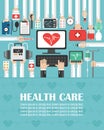 Medical computer with heart flat design. lorem ipsum is simply text