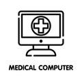 Medical computer outline icon design style illustration on white background