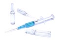 Medical concept: ampules and syringe with blue vaccine Royalty Free Stock Photo