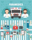 Medical concept flat design. Ambulance and paramedics