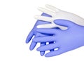 Medical concept: heap of inflated blue and white rubber gloves