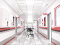 Medical concept. Hospital corridor with rooms. 3d illustration