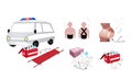 Ambulance and First Aid Box with Medical Supplies Royalty Free Stock Photo