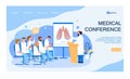 Medical conference in clinic, group meeting, vector illustration. Physician seminar about cartoon lungs disease. doctor