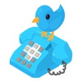 Medical consultation icon isometric vector. Blue bird on landline phone handset Royalty Free Stock Photo