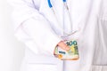 medical costs in the European Union, private medical practice in the EU, doctors income, bribe for treatment, concept. The docto Royalty Free Stock Photo