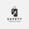 Medical cross airplane and travel bag logo, safety traveling logo icon vector template Royalty Free Stock Photo