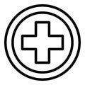 Medical cross circle icon, outline style