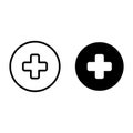 Medical cross in a circle line and glyph icon. Emergency cross vector illustration isolated on white. Plus outline style Royalty Free Stock Photo