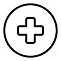 Medical cross in a circle line icon. Emergency cross vector illustration isolated on white. Plus outline style design Royalty Free Stock Photo