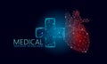 Medical cross healthy human heart 3d. Medicine model low poly. Doctor online concept. Medical consultation app. Web