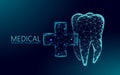 Medical cross healthy human tooth 3d. Medicine model low poly. Doctor online concept. Medical consultation app. Web