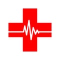 Medical cross with heartbeat icon. Vector illustration.