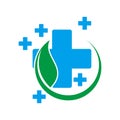 Medical cross and herbal leaf. medicine pharmacy logo