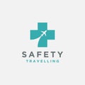 Medical cross and motion plane logo, safety traveling logo icon vector template