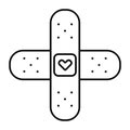 Medical cute illustration of band aid with a heart in outline style. Royalty Free Stock Photo