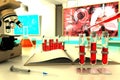 Medical 3D illustration, lab test tubes vials in research clinic - blood sample test for virus like covid-19 concept