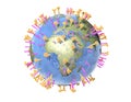 Pandemic. Influenza virus like a globe, focus on europe and africa, medically 3D illustration