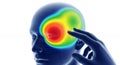 3D Medical Illustration of Human Head with Color Heat Map and Hand on Isolated White Background Depicting Brain Activity Concept Royalty Free Stock Photo