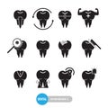 Medical dental tooth icon pack flat design isolated on white background Royalty Free Stock Photo