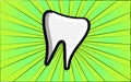 Medical dental white healthy molar tooth on a background of abstract green rays. Vector illustration