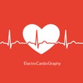 Medical design - white heart with cardiogram on re