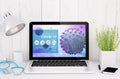 medical desktop computer with covid-19 on screen Royalty Free Stock Photo