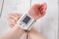 Medical device for measuring blood pressure and heart rate used Royalty Free Stock Photo