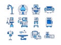 Medical devices line color icons set. MRI, anesthesia machine, syringe pump, dropper, defibrillator, Signs for web page, mobile Royalty Free Stock Photo