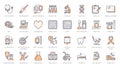 Medical diagnostic line icons. Mri, xray, ultrasound, glucometer, thermometer, cytology, dna test, laboratory and other