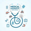 Medical Diagnostics Concept and Thin Line Icons. Vector Royalty Free Stock Photo