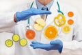 Medical diet concept, hands doctor with vegetables Royalty Free Stock Photo