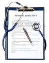 Medical directive document with stethoscope Royalty Free Stock Photo