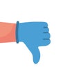 Medical dislike icon. Human hand in blue glove with thumb down. Royalty Free Stock Photo