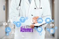 Medical Doctor and Alzheimer`s sign in Medical network connection on the virtual screen on hospital background