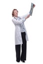 Medical doctor analysing x-ray image looking at camera and smiling Royalty Free Stock Photo