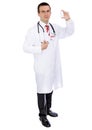 Medical doctor with blank pill's bottle. Isolated