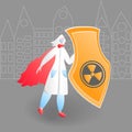 Medical doctor fight against corona virus.Character woman in uniform.Vector Illustration nowadays hero nurse.Super person red cape