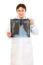 Medical doctor holding thorax x-ray in hands